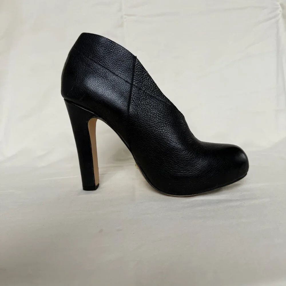 Matiko Betty Black Leather Elevated Side Slip On Peep Toe Bootie Pump Size 7 - Picture 5 of 12